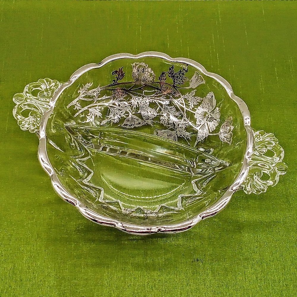 Vintage Silver City Flanders Clear Glass Scallop Rim Divided Relish Dish